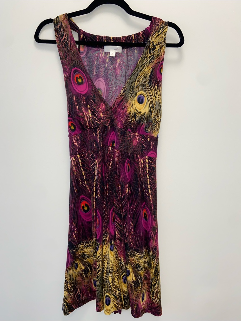 Faith 21 Sleeveless V-Neck Summer Dress Magenta and Gold Peacock